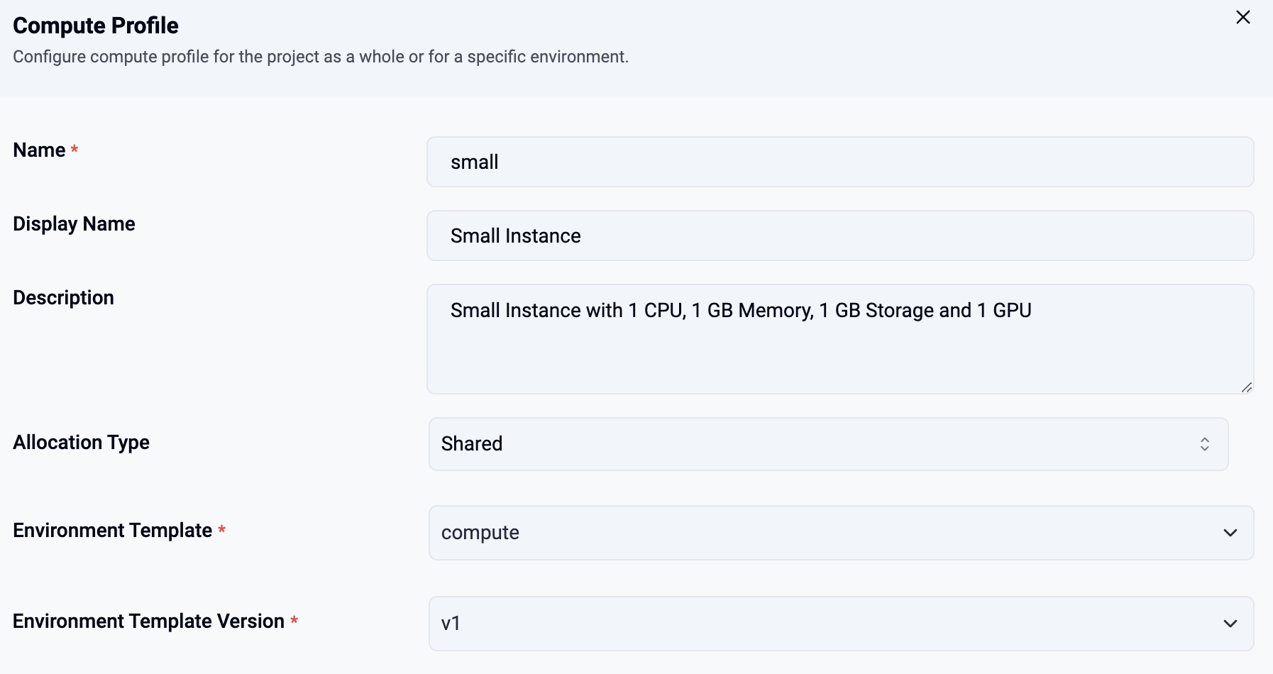 Create New Compute Profile for Small