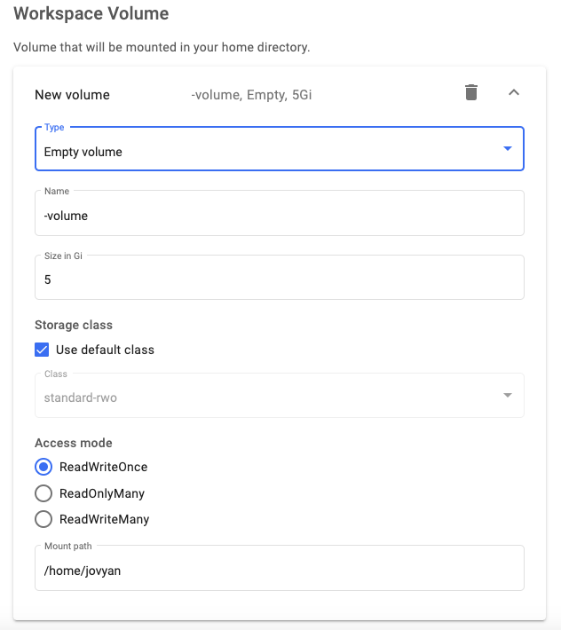 Notebook Workspace Volume