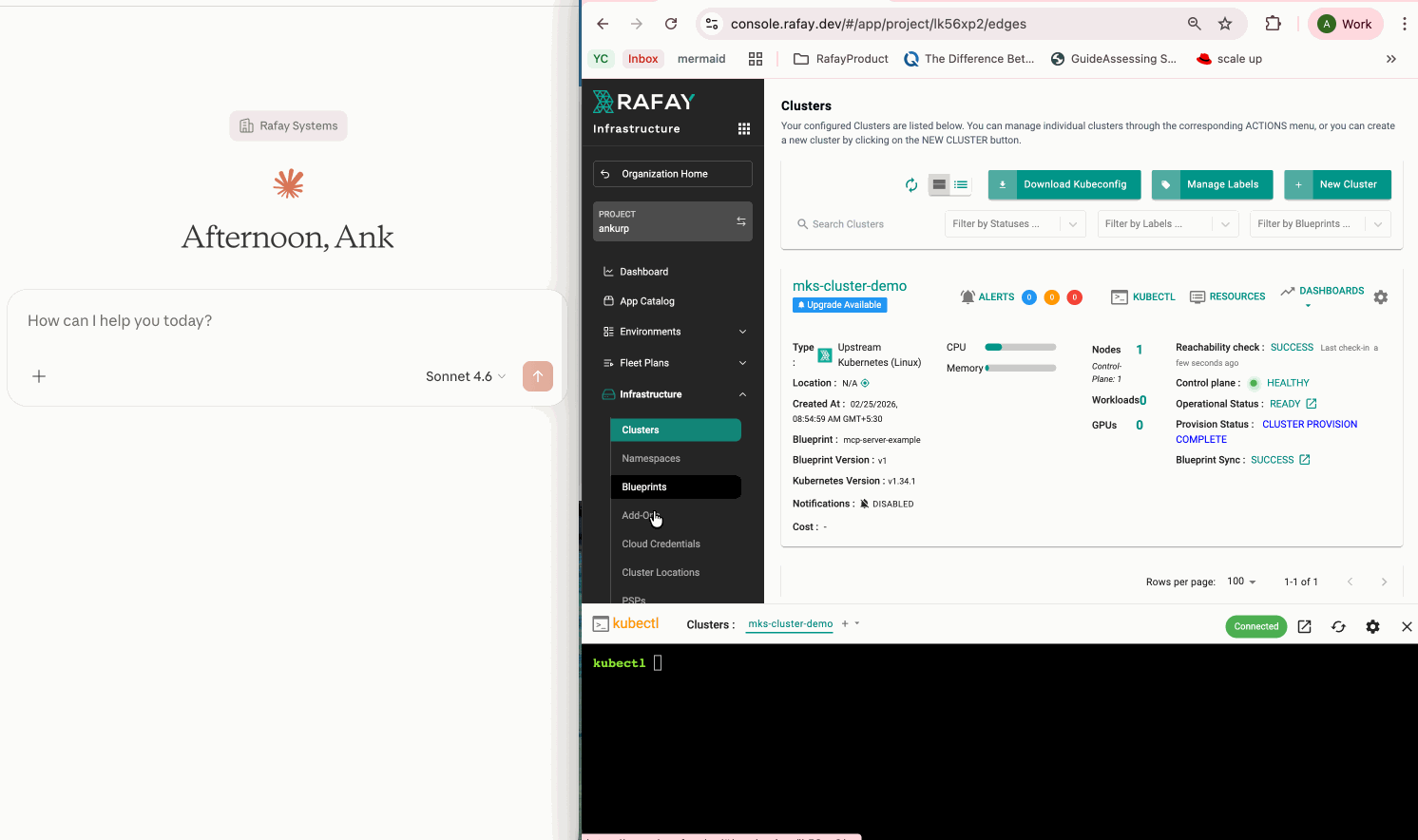 MCP deployment walkthrough — Rafay console and Claude Desktop