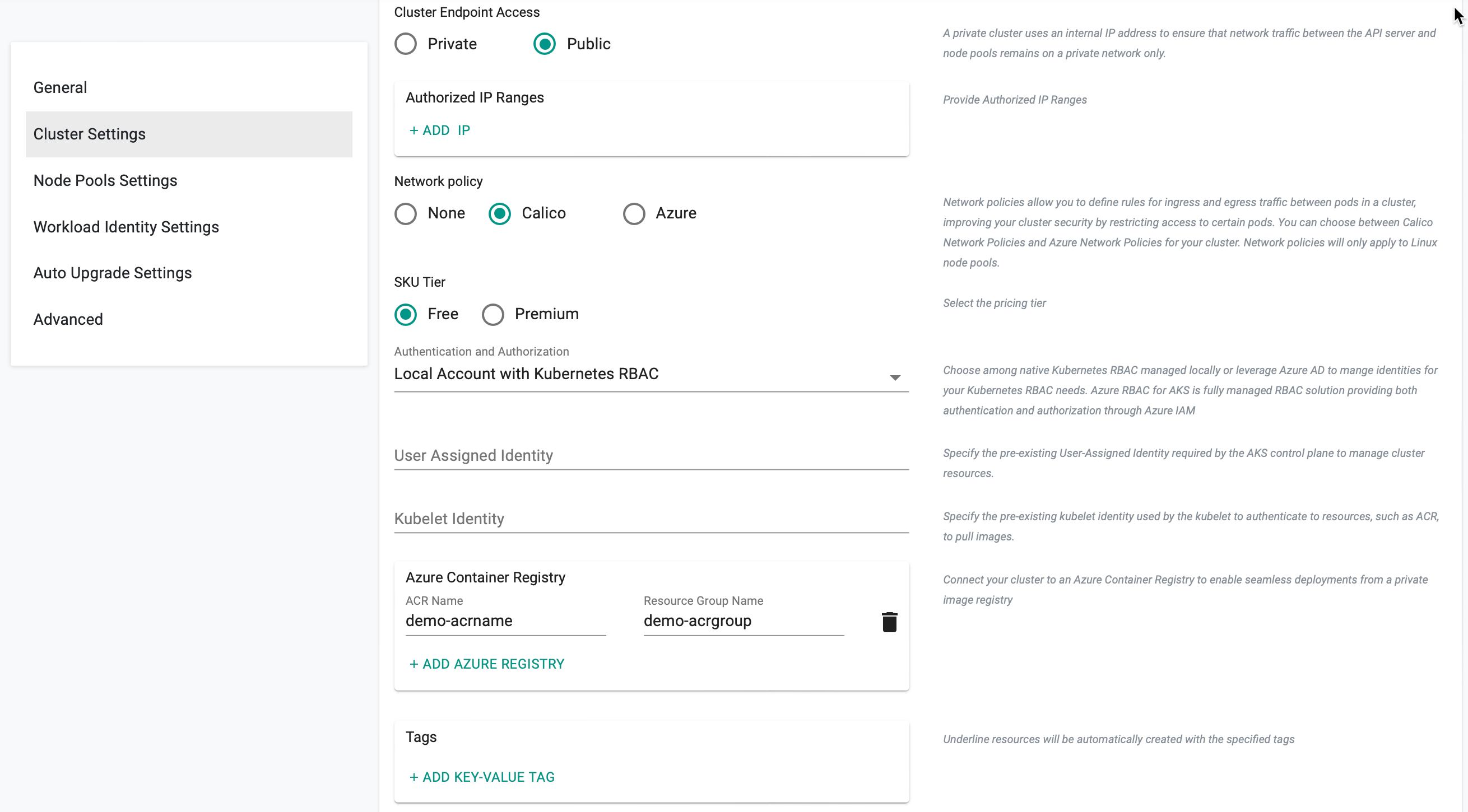 Azure CNI Settings