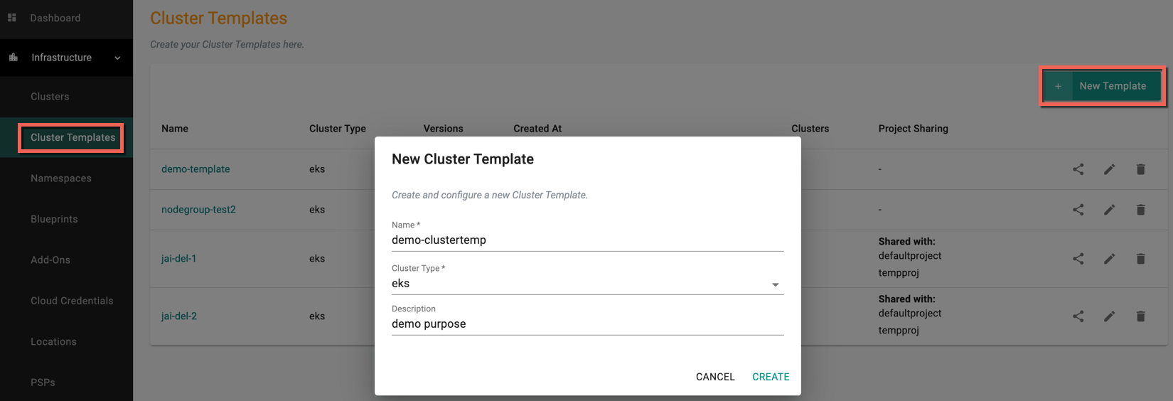 New Cluster Template