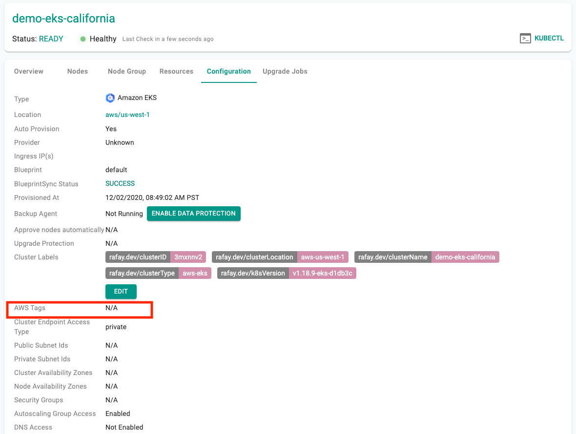 View AWS Tags for Cluster