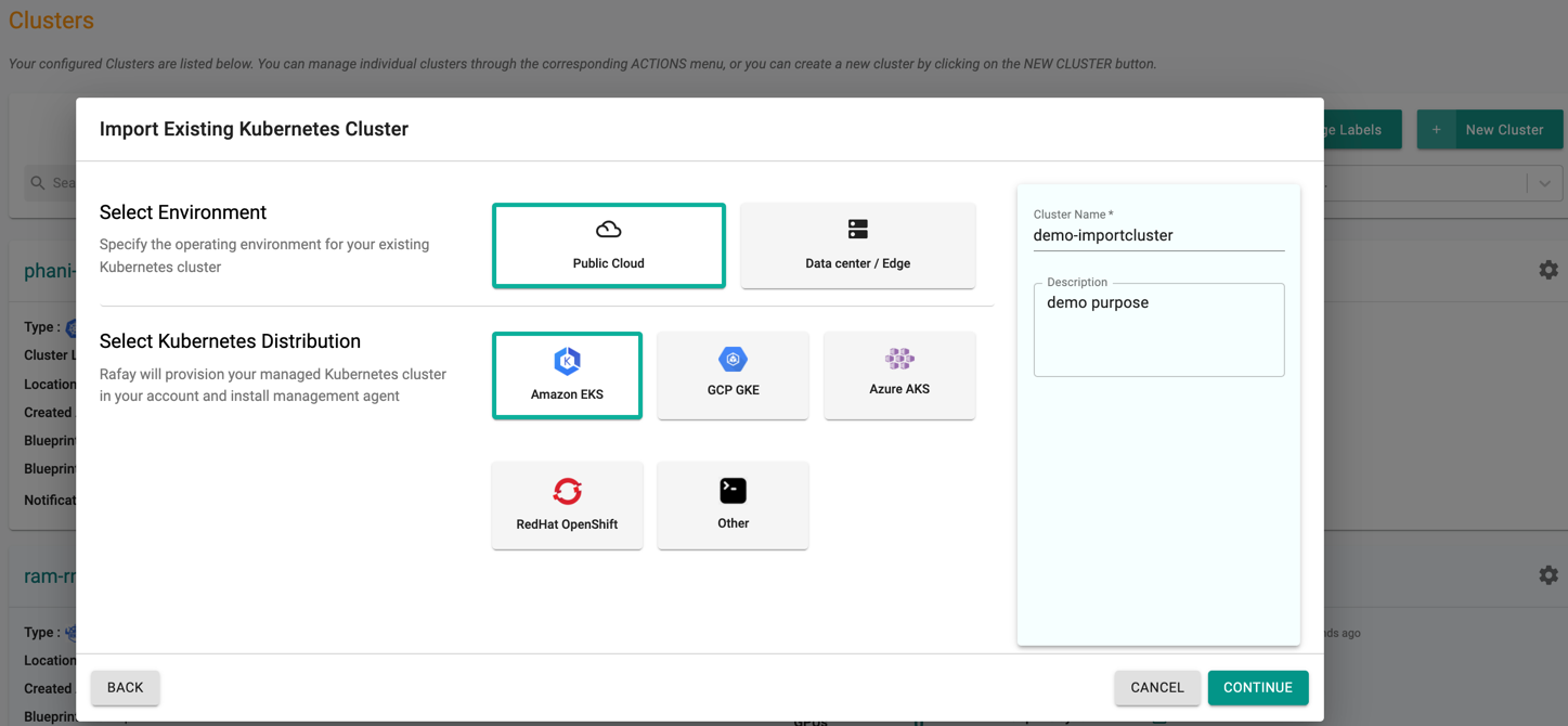 Import Cluster