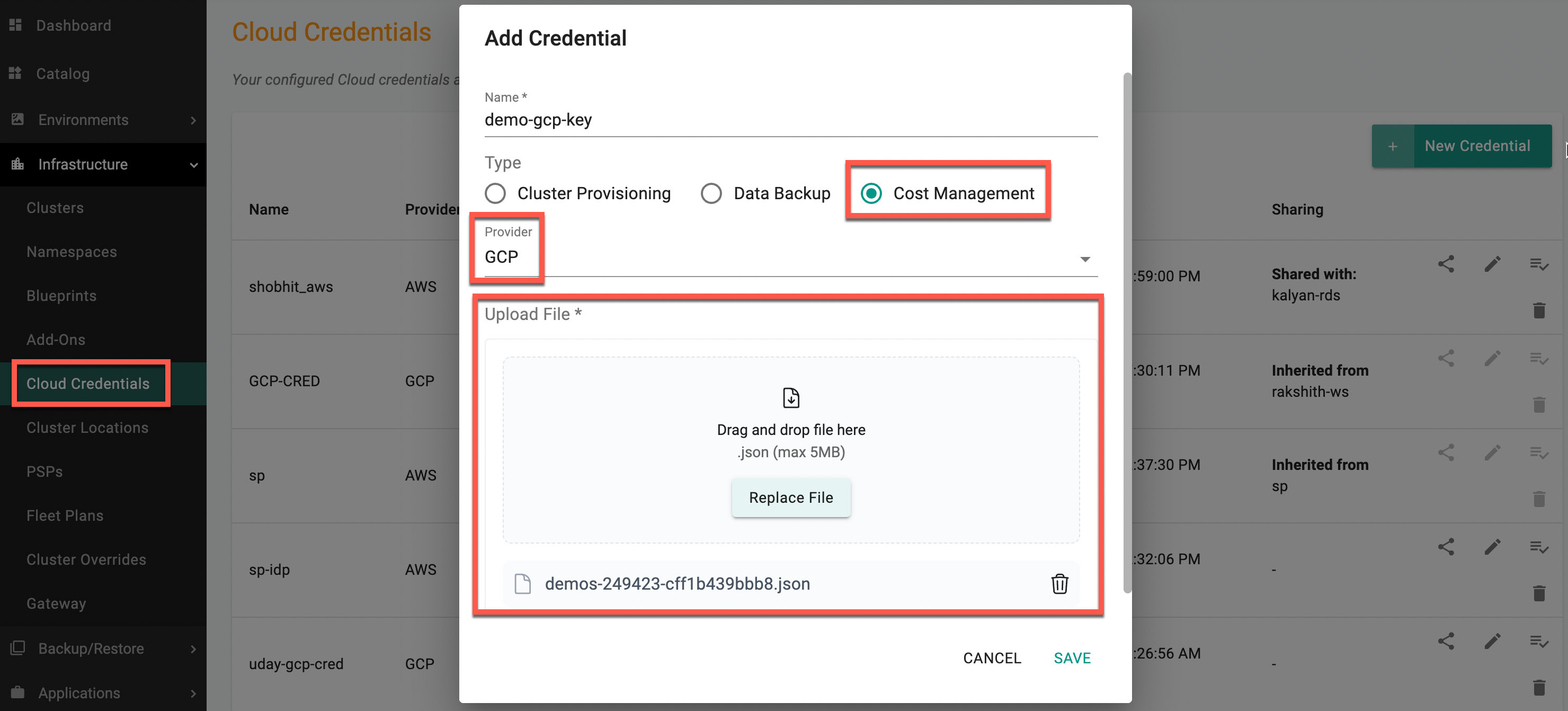 Create Cloud Credential