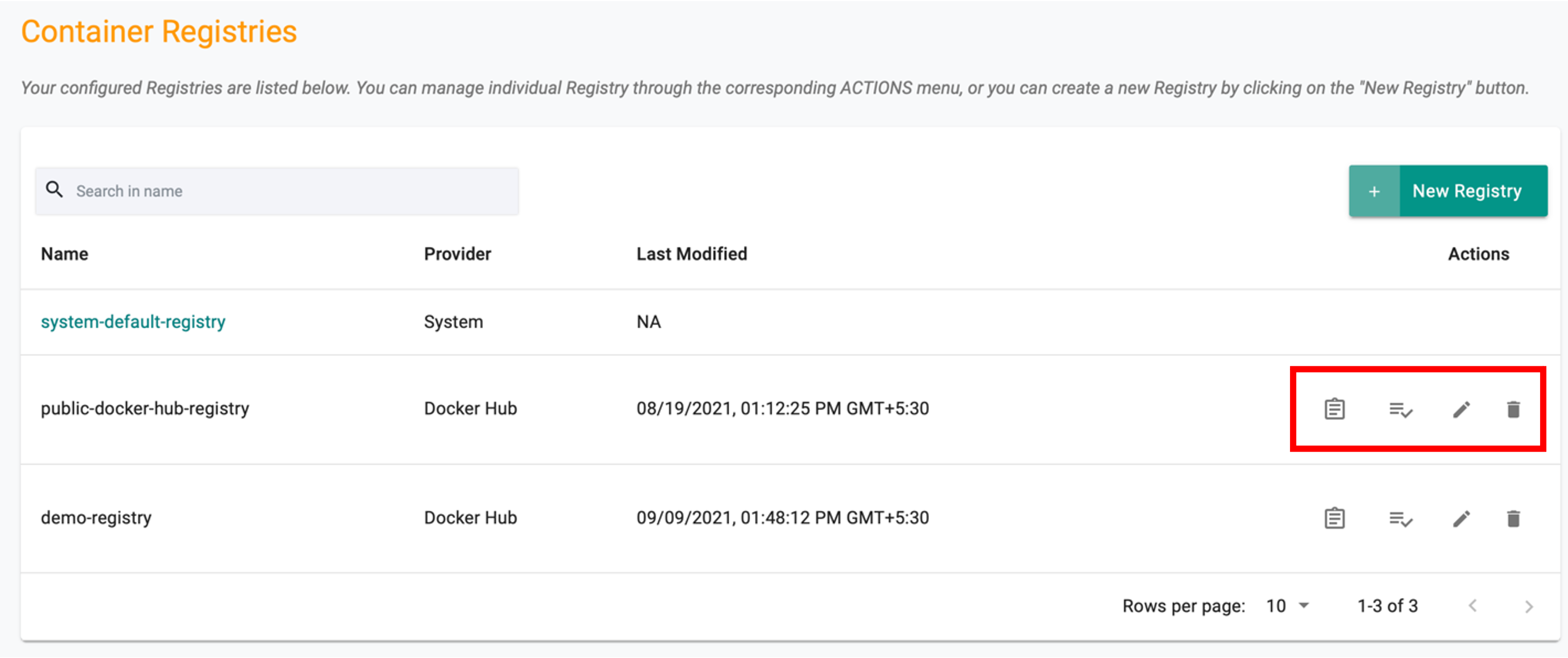 Registry Action Icons