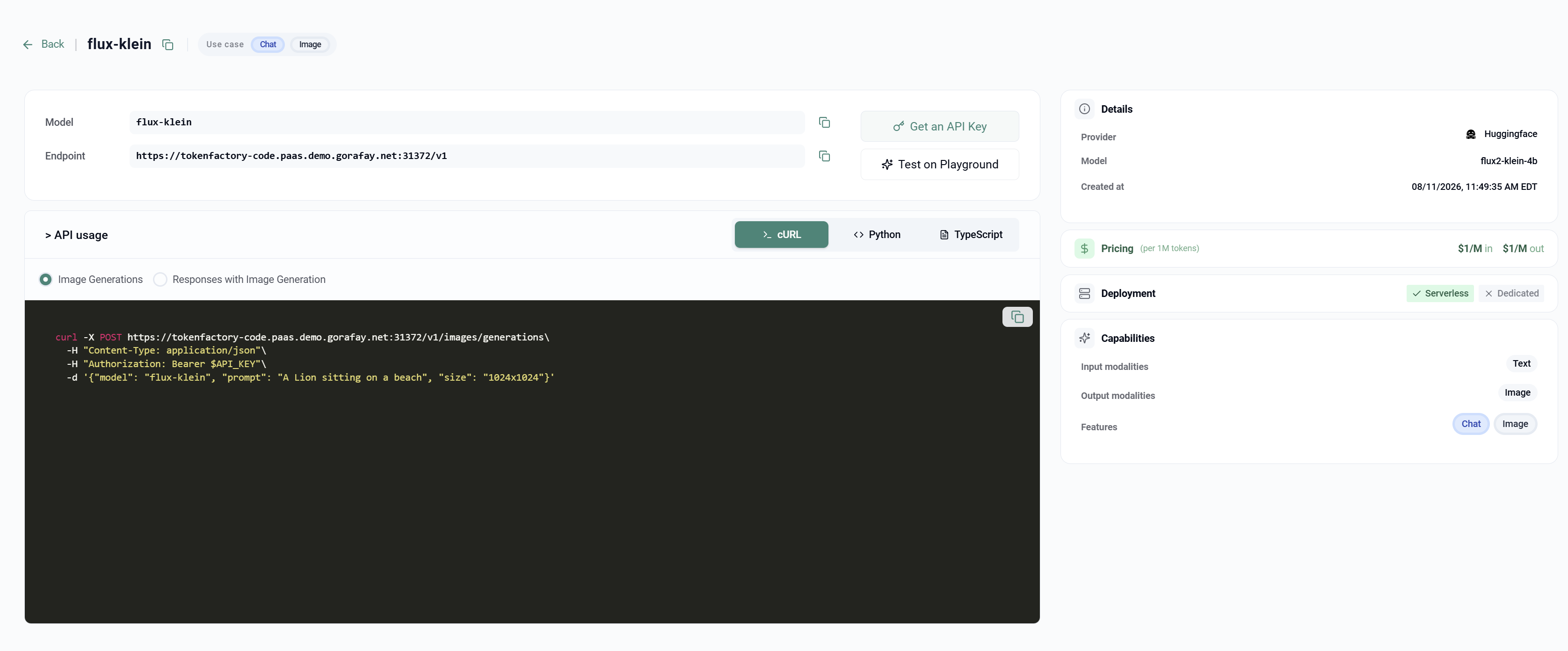 Developer Hub Flux Klein Endpoint