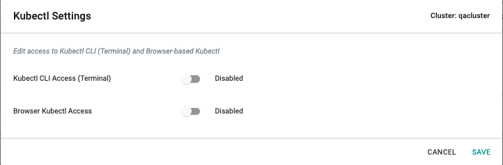 KubeCTL settings disable