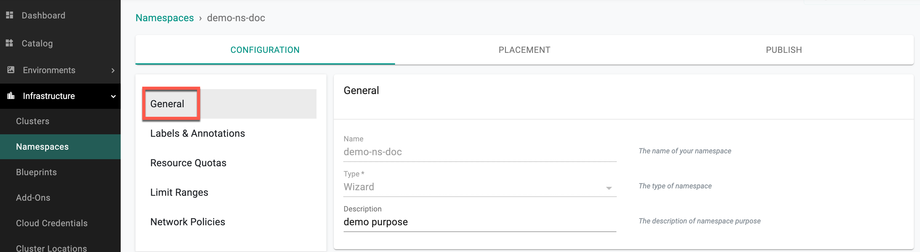 Namespace General Configuration