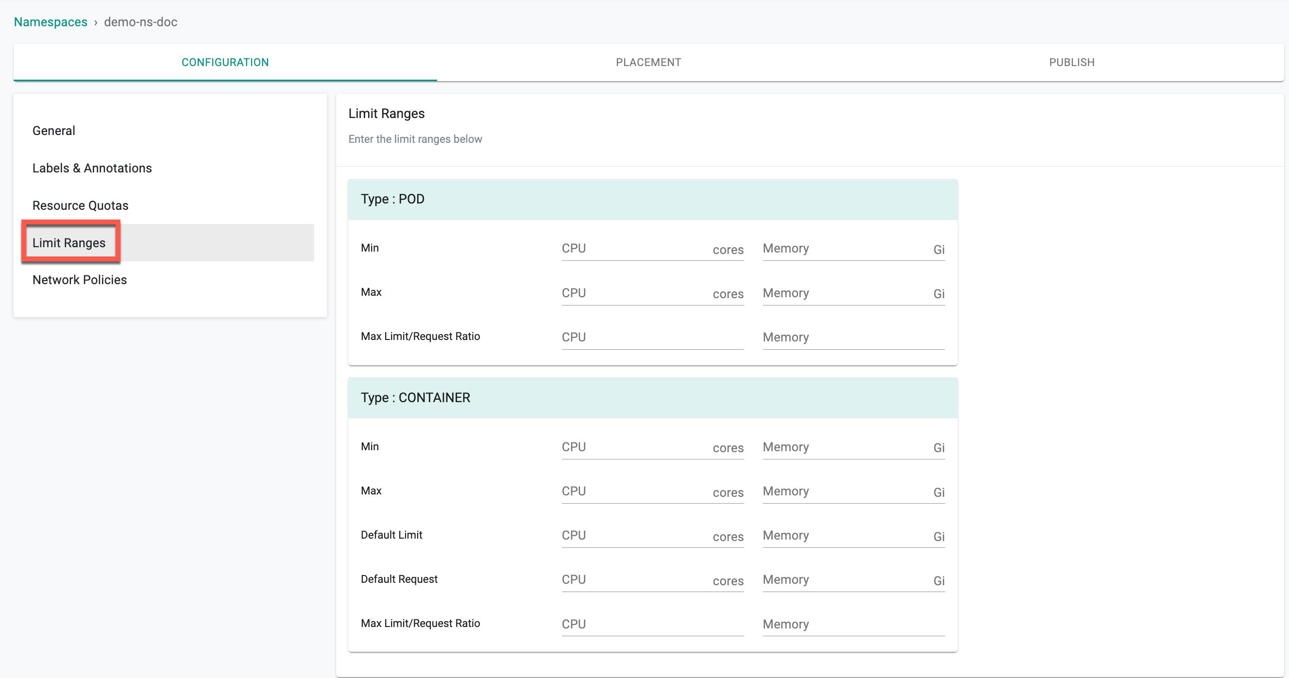 Namespace Resource Quota