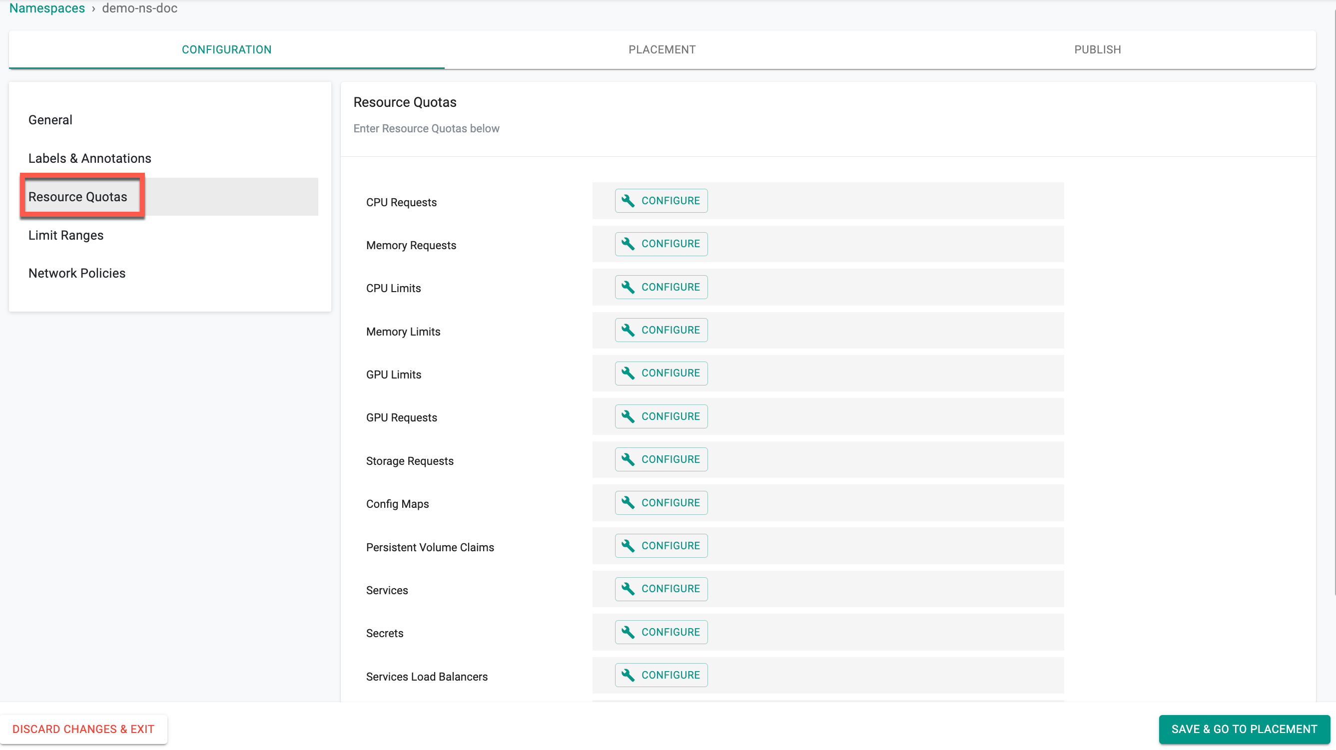 Namespace Resource Quota