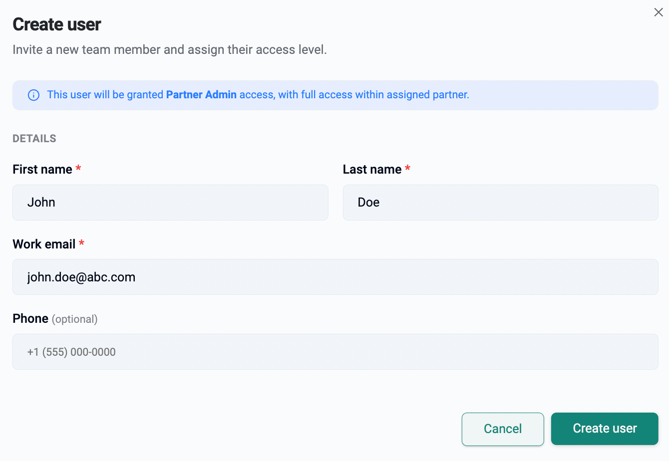 Add Partner Admin User