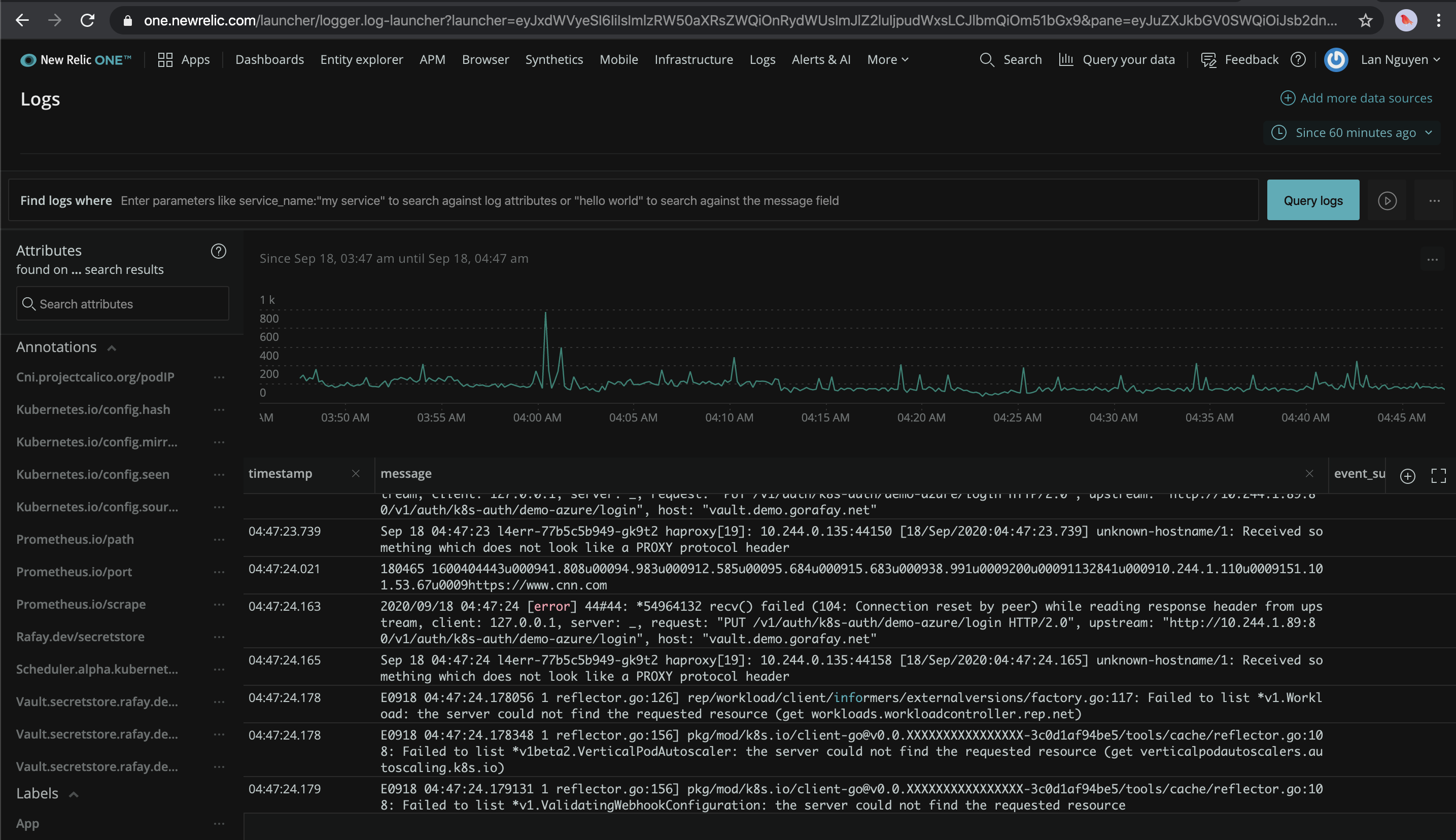 New Relic Logs Dashboard