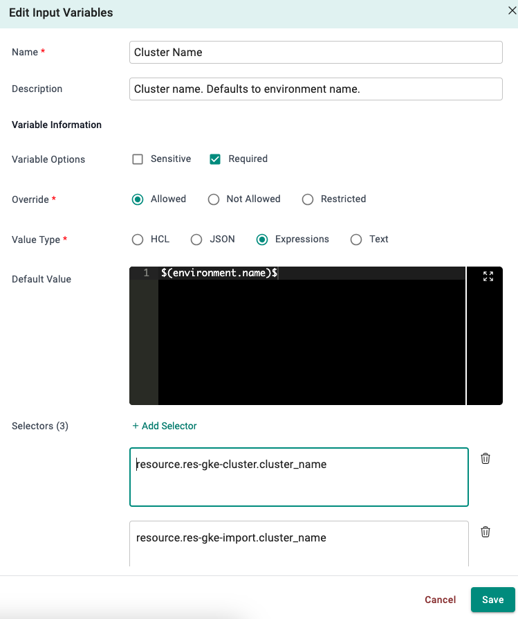 Selector for variables