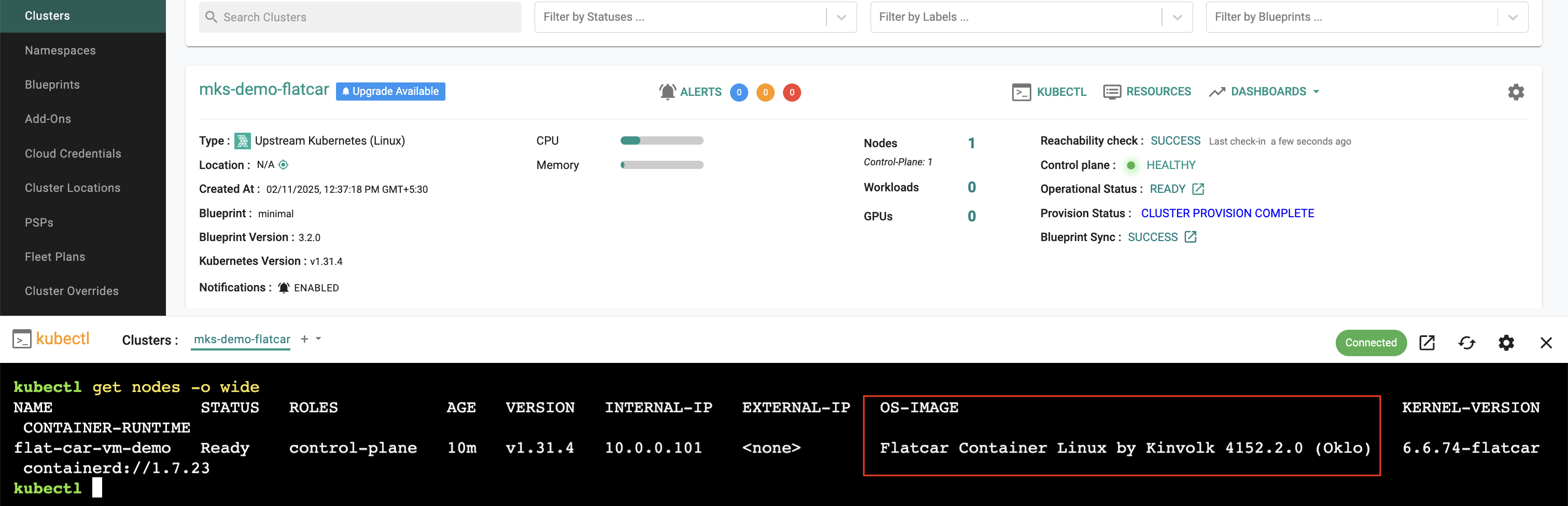 Flatcar Based Cluster