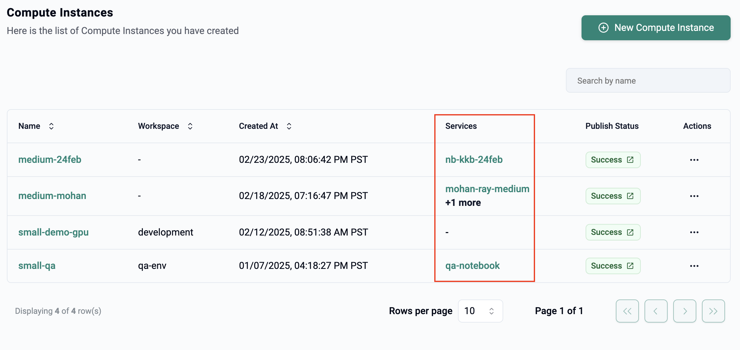 Service Instances on Compute Instance