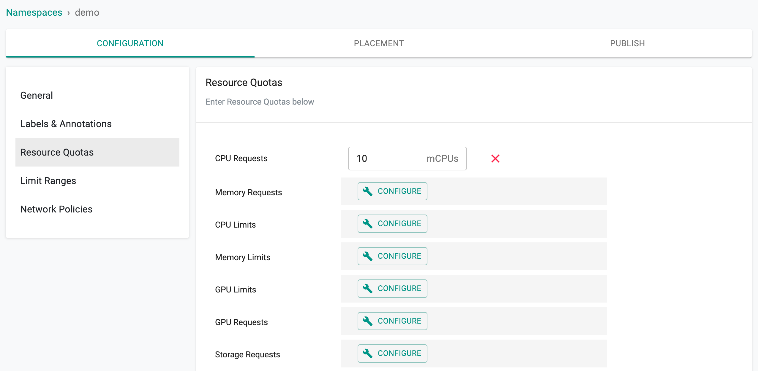 Resource Quotas for Namespaces