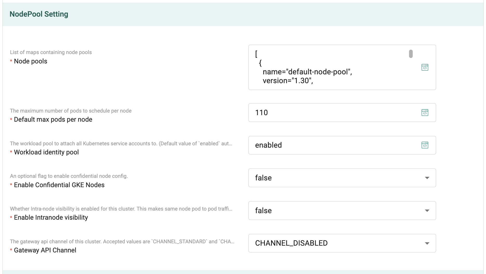 Node Pool Config