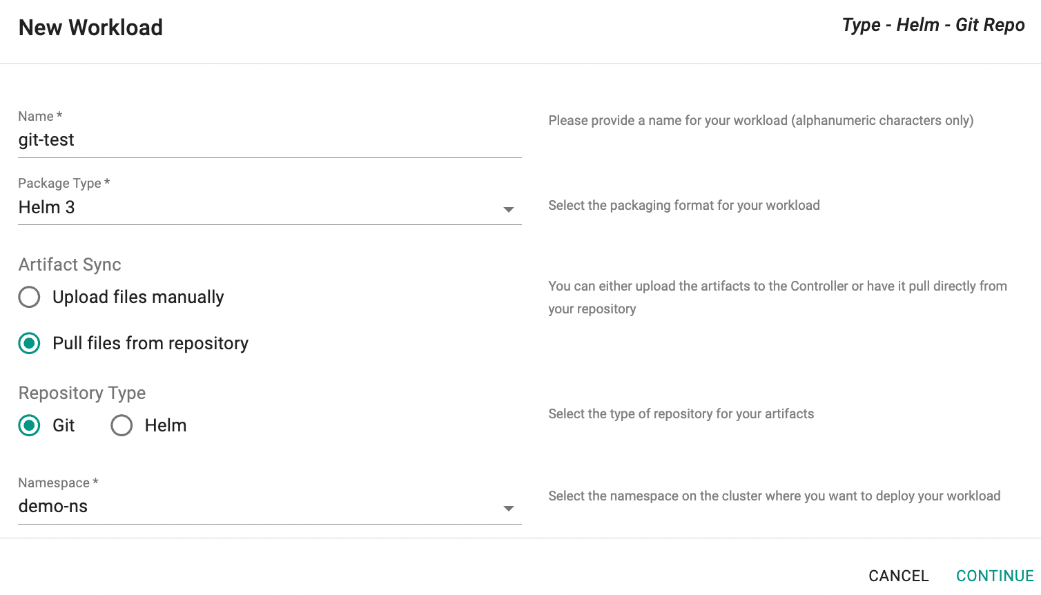 Create Helm Workload-Pull Artifacts