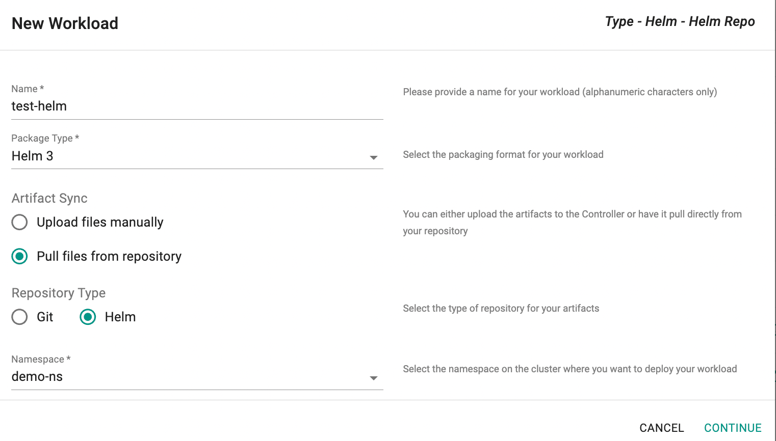 Create Helm Workload-Pull Artifacts