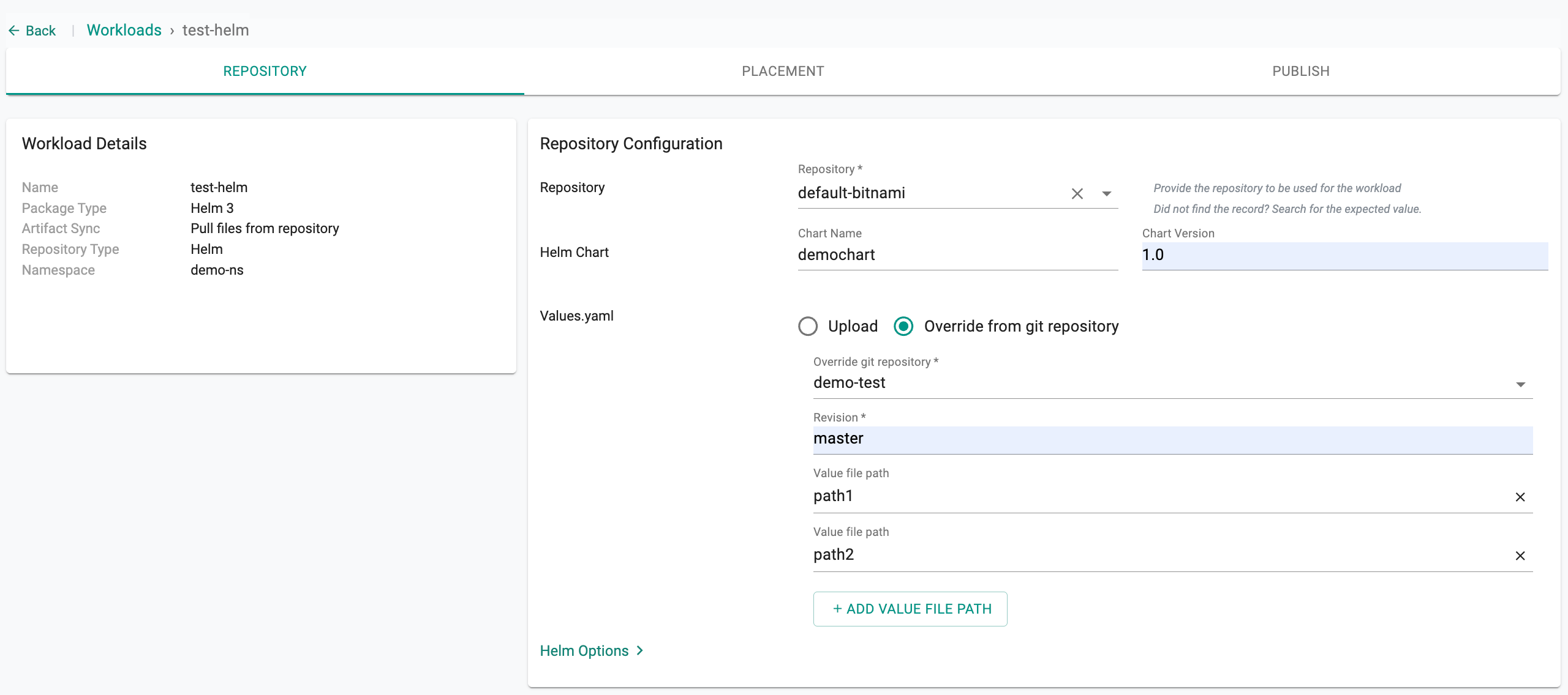 Create Helm Workload-Pull Artifacts